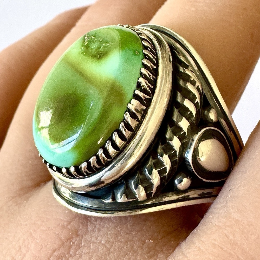 Mens Navajo Sonoran Turquoise Ring Sz 12 Signed Derrick Native American Sterling